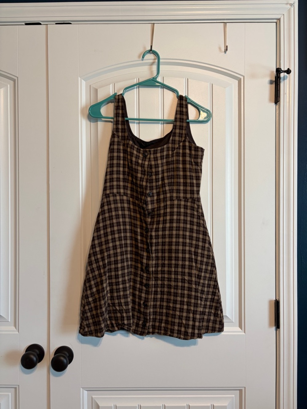 Plaid Button-Front Tank Dress - Brown & Black